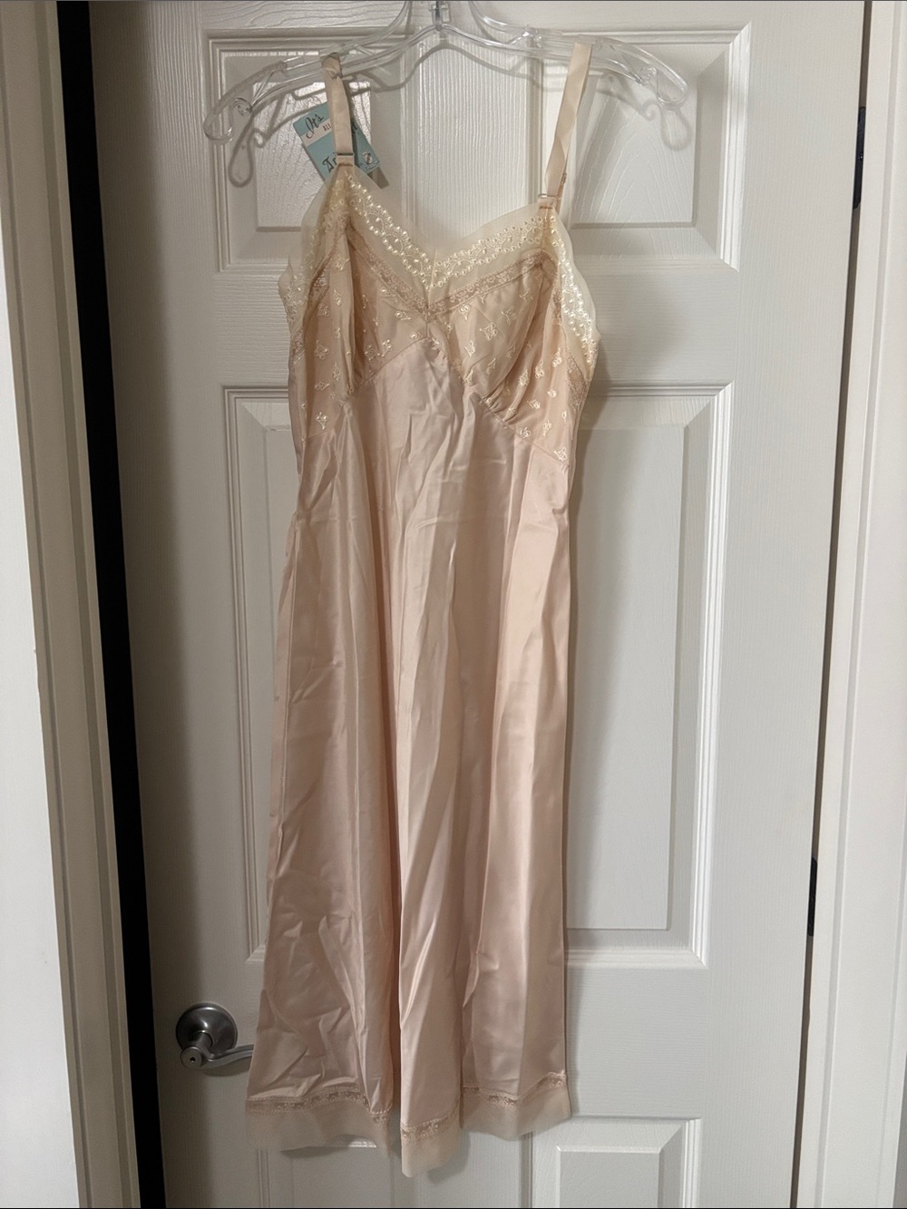 Vintage-Inspired Cream/Beige Lace Trim Slip Dress